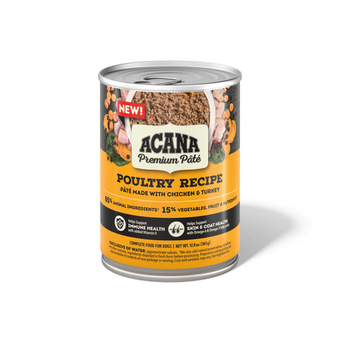 ACANA Premium Adult High-Protein Poultry Recipe in Bone Broth Pate Wet Dog Food 12.8oz