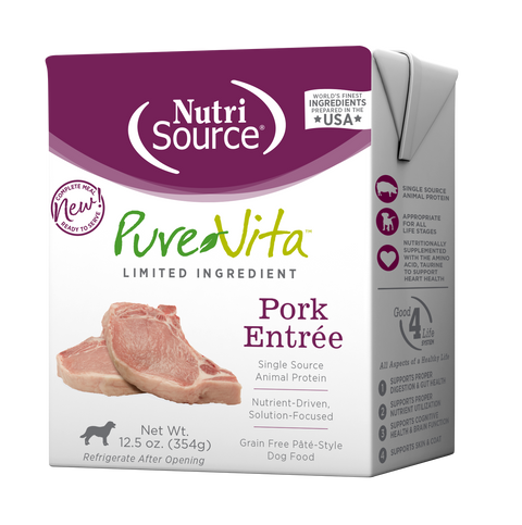 Pure Vita LID Pork Entree Dog Wet Pack 12.5oz